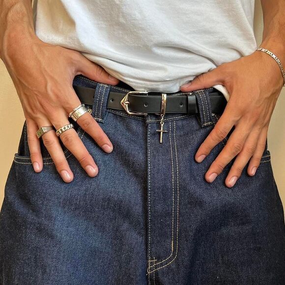 y2k style cross grunge goth emo black slim belt - Picture 2 of 8